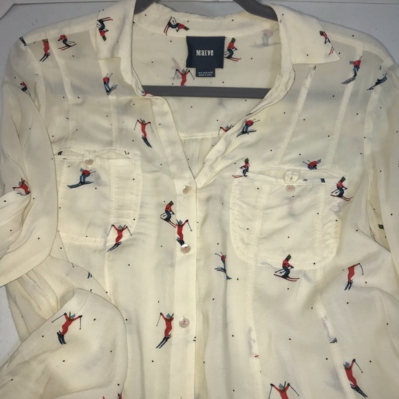 Maeve Anthropologie Novelty Skier print Blouse - Picture 3 of 8
